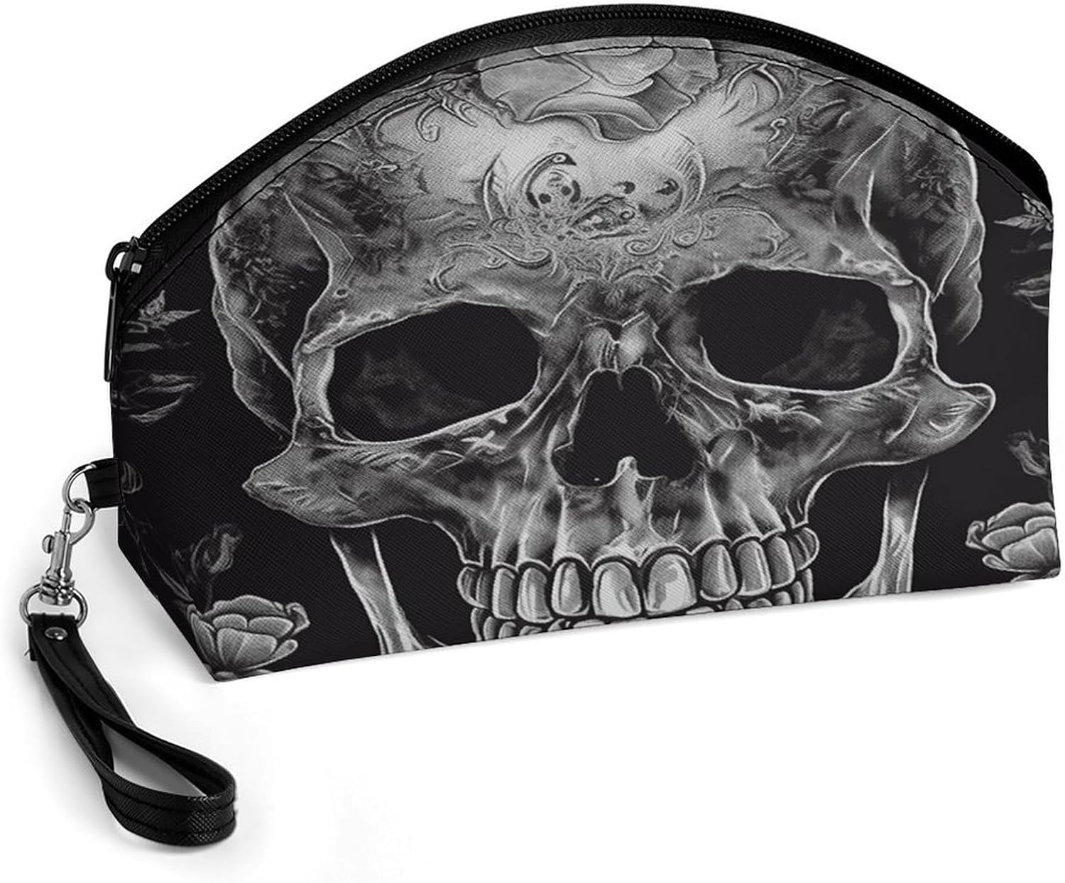 Skull Skeleton Makeup Bag Large Capacity Cosmetic Bag for Women Portable Toiletry Bags for Skincare Water-resistant Cosmetic Case PU Leather Travel Cosmetic Organizer