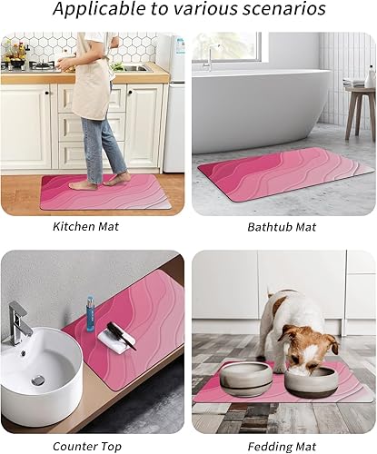 Miniatura 6 de Tapete de baño geométrico rosa para bañera, antideslizante, de secado rápido y absorbente, de tierra de diatomeas, para cocina, sala de estar,