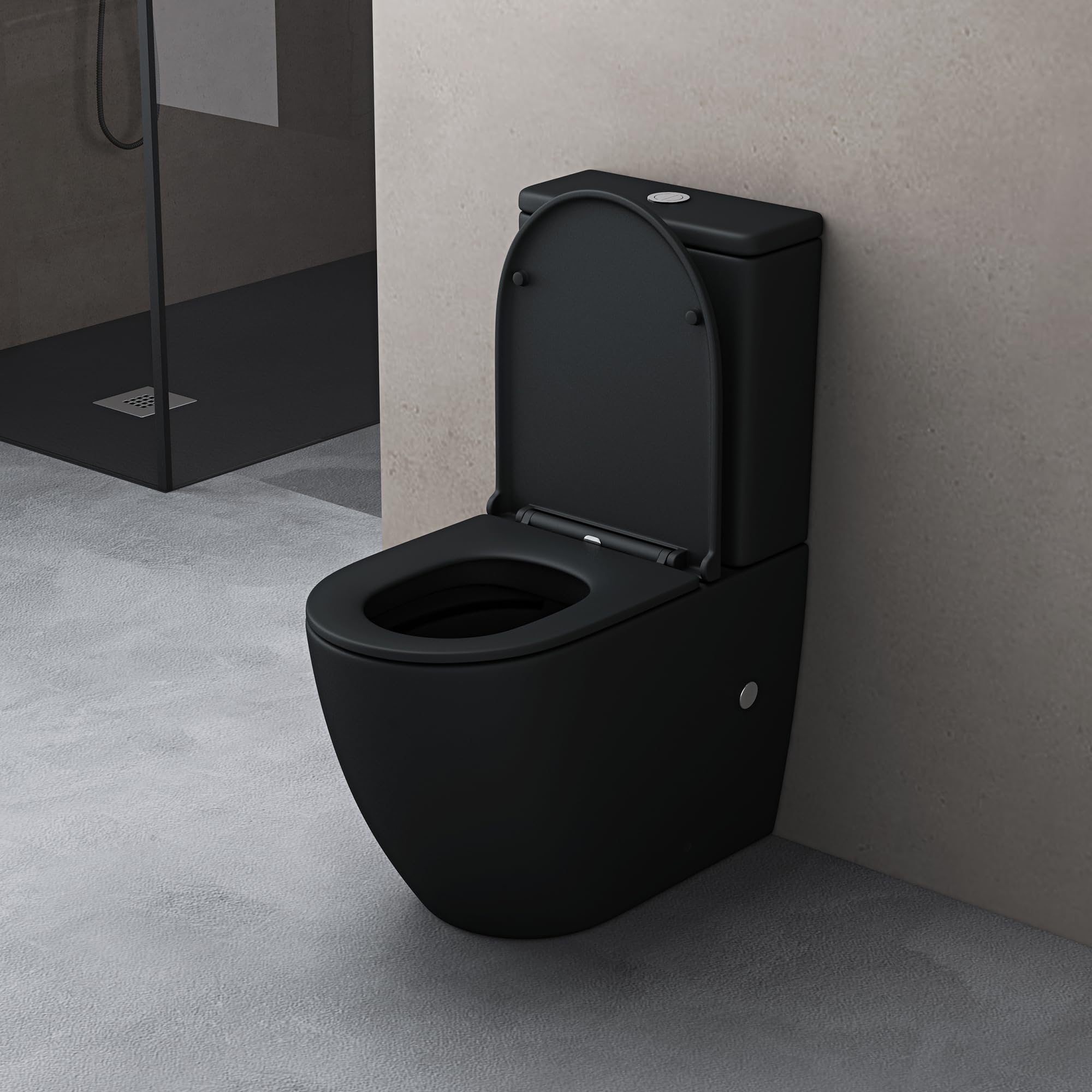 doporro WC à Poser Céramique avec Réservoir Noir Abattant Silencieux | Sans bride, Toilette avec Frein de Chute, Facile à Nettoyer, Stand179T