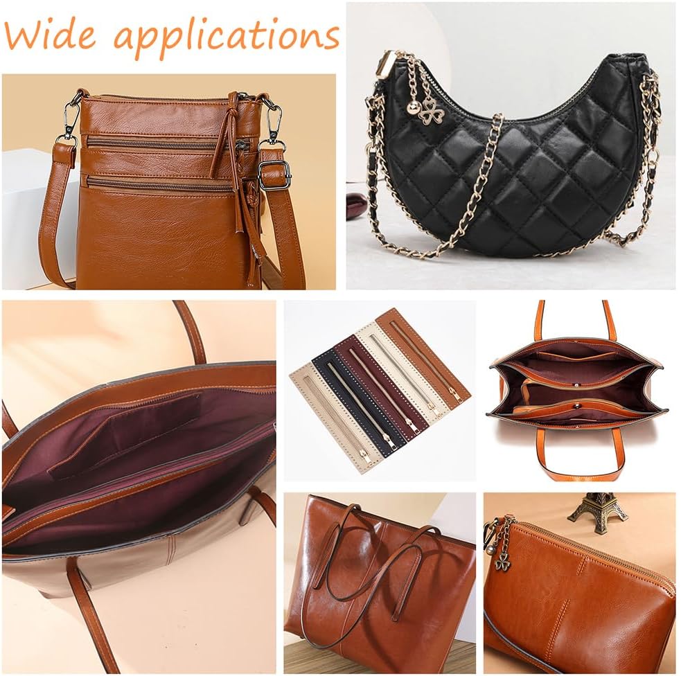 WADORN 5 Colors PU Leather Zipper, 10.6 Inch Leather Sewing Zipper Frame Handmade Bag Zippers Bulk Close End with PU Leather Frame for DIY Crochet Purse Sewing Jeans Handicraft Accessories