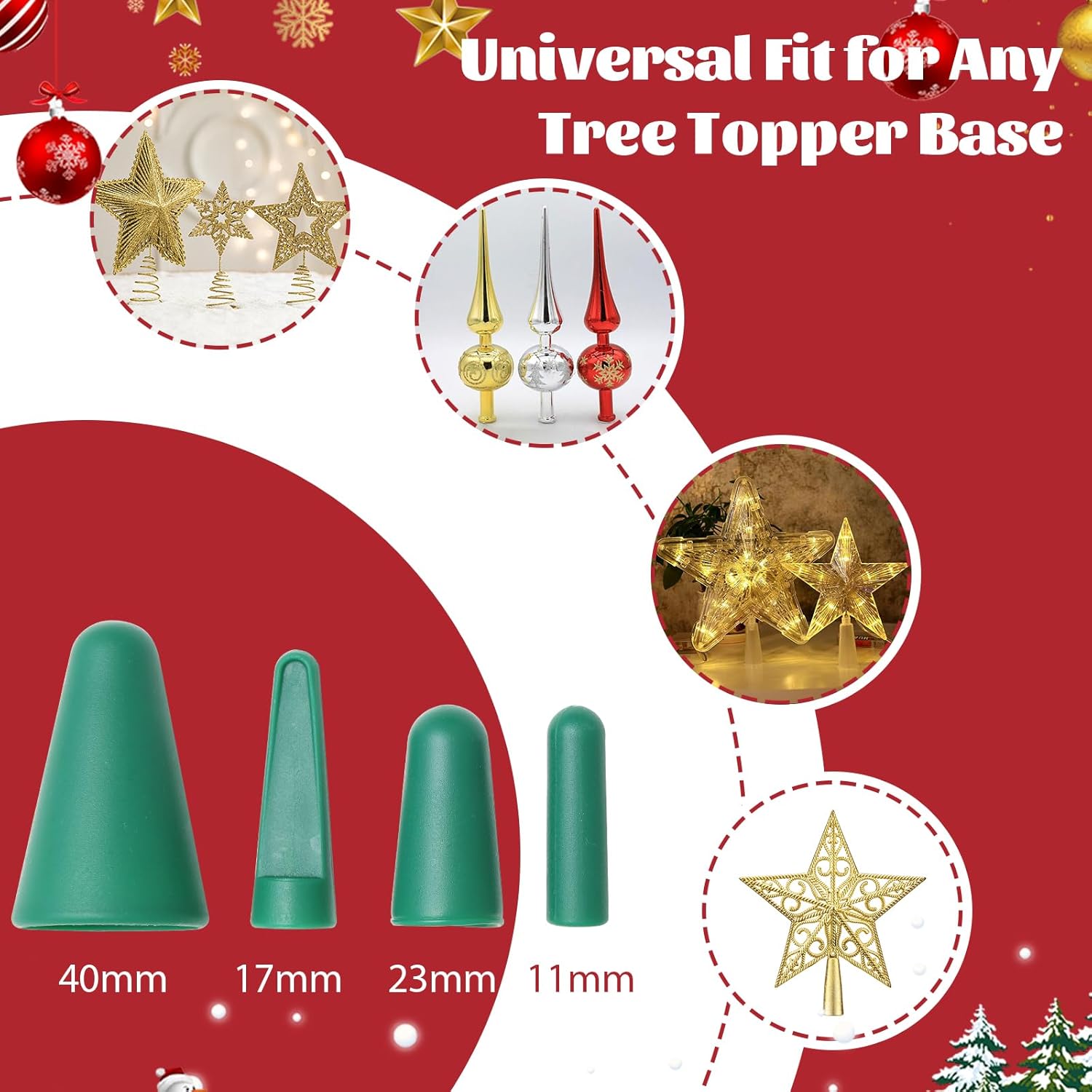 Christmas Tree Topper Holder, 4 PCs Universal Christmas Tree Topper Stabilizer Supporter for Any Base Type, 44 Inch Adjustable Height for Seasonal Treetop Ornaments, Green Support Rod for Tree Topper - Image 2