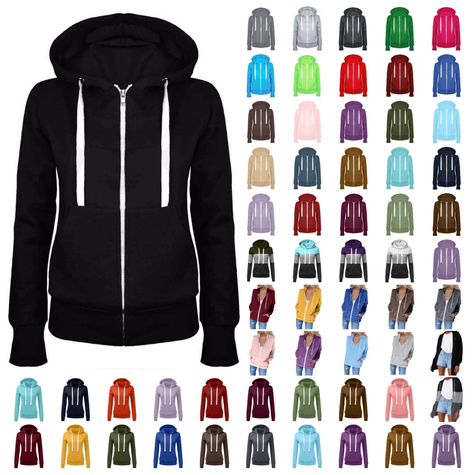 NeresumHoodie for Women Casual Long Sleeve Zip up Jacket Plus Size Hooded Sweatshirt Drawsting Slim Fit Fall Winter Hoodies