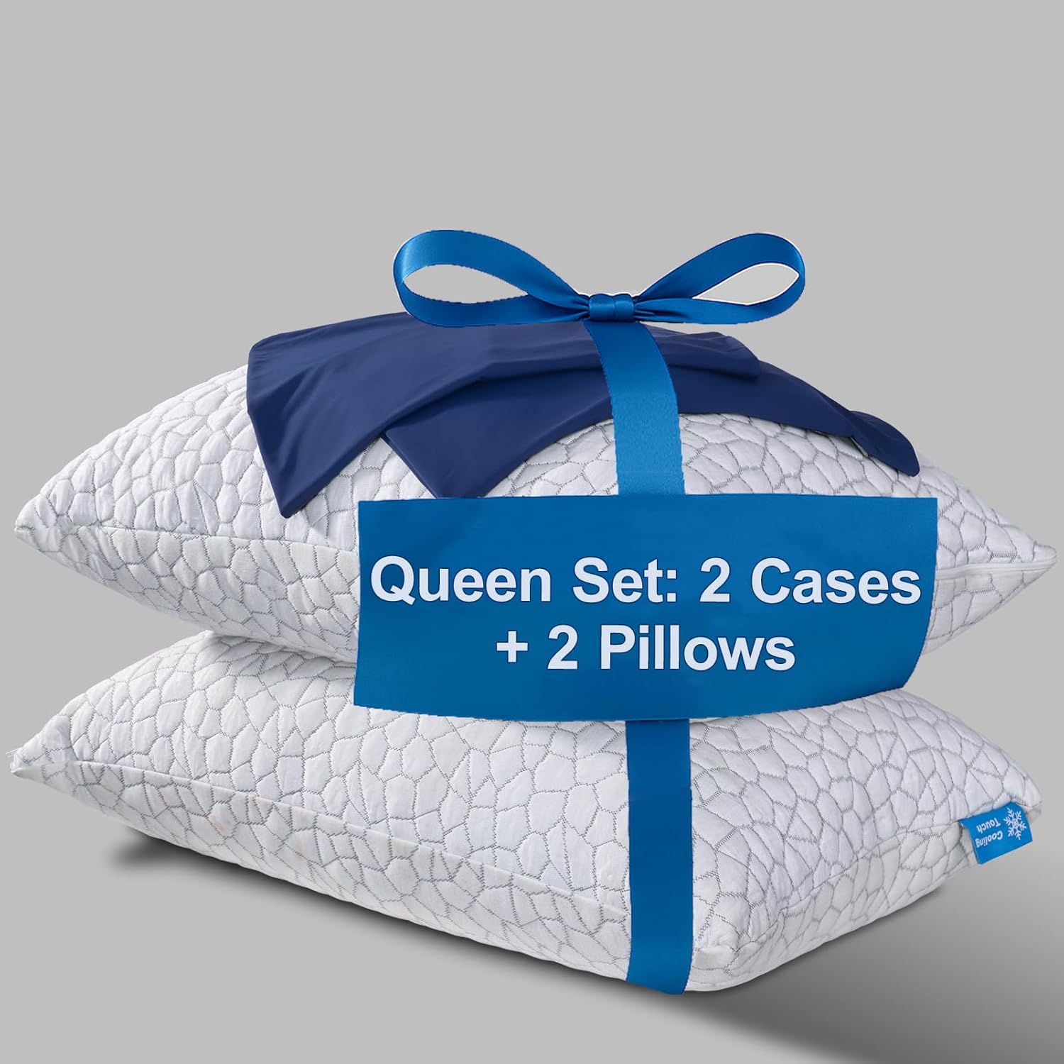QUTOOL Cooling Pillow Queen Size 2 Pack & Premium Cooling Pillowcases Queen Size Set of 2