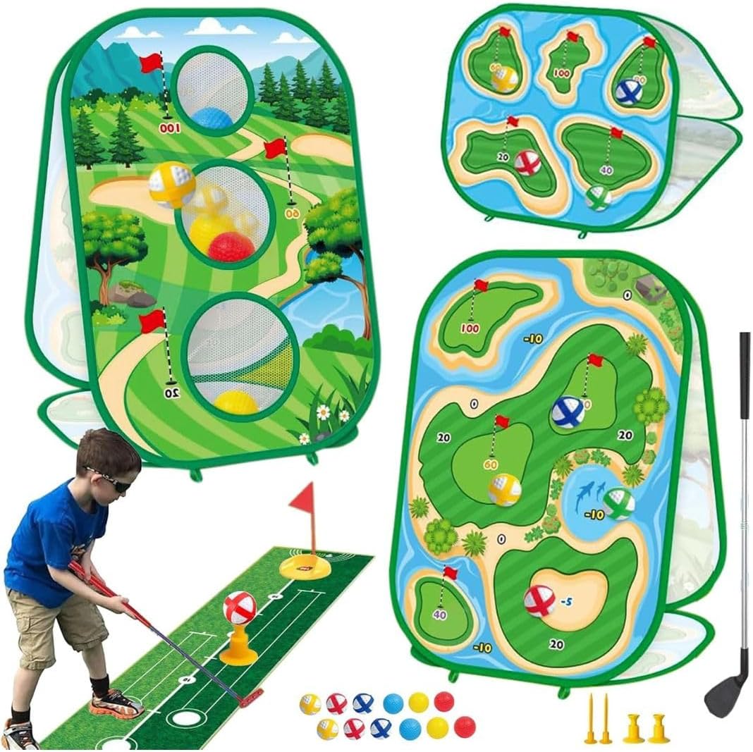 - Sticky Golf Club Games Set for Indoor Play โ 4-in-1 Golf Toy with Chipping Net, Sticky Ball Targets, and Putting Practice Mat โ Fun Sports Game for Kids & Adults - Kids Golf Set