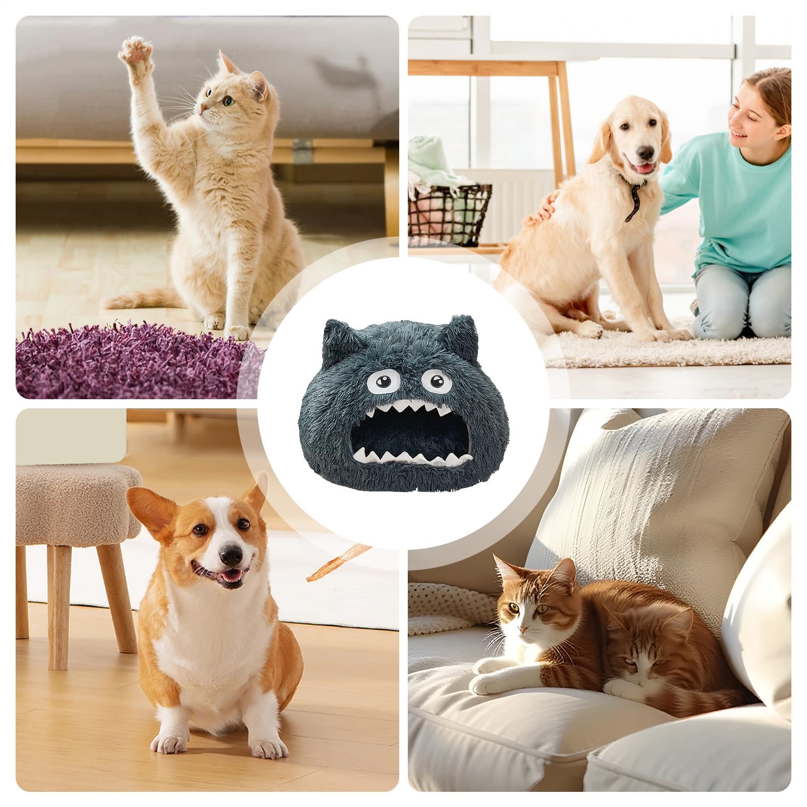 Cama Cueva para Gatos Suave Y Cálido con Diseño De Abierta | Cueva Para Gatos Con Cojin Lavable Para Cachorros y y Mascotas Pequeñas para Interior y Exterior para Navidad