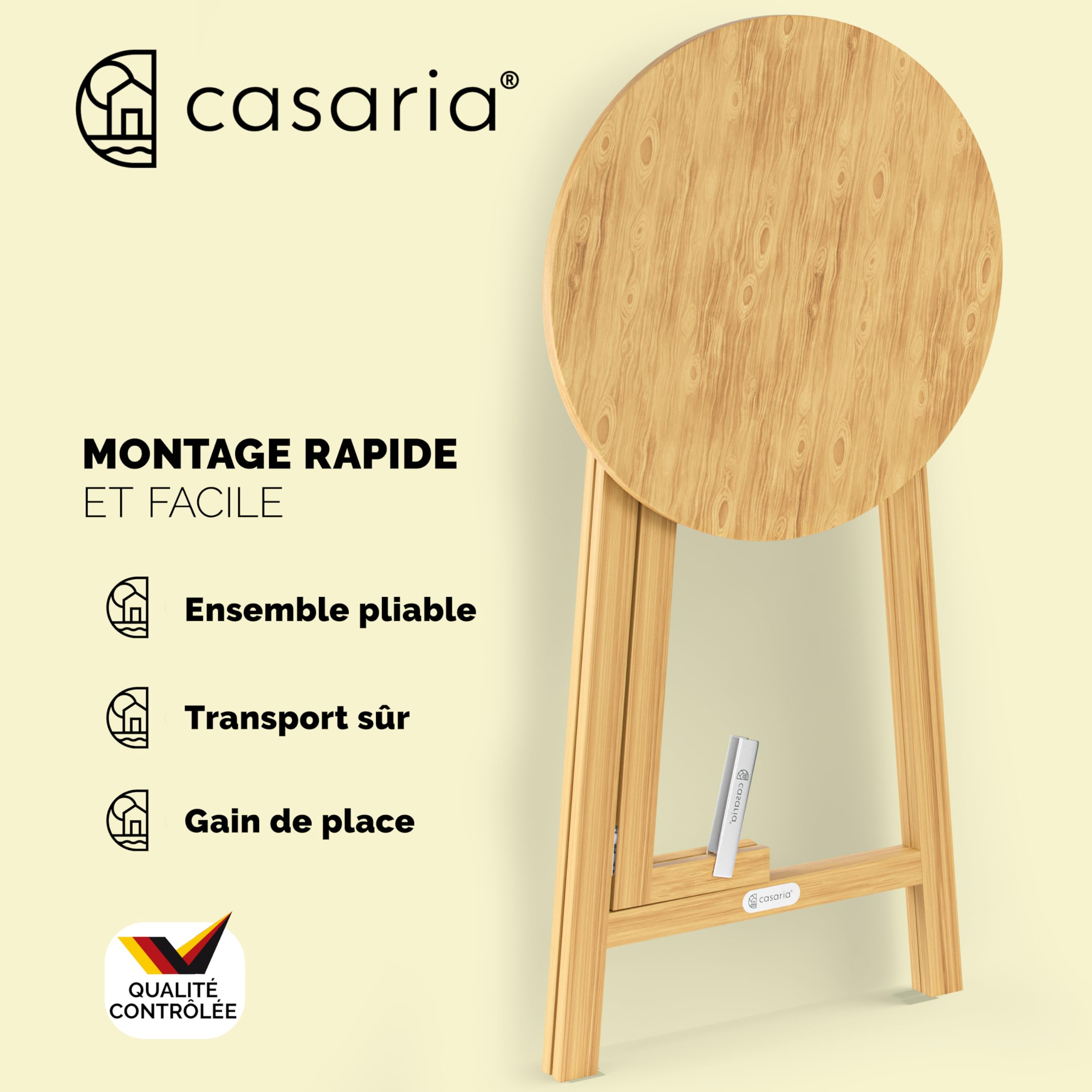 Casaria® Mange Debout Table Haute - Table Cuisine Ronde Pliable en Bois Massif Sapin, 3 Pieds, Plateau Ø78cm x H111cm, Intérieur/Extérieur, Design Moderne, Robuste et Élégante, Charge Max 80kg
