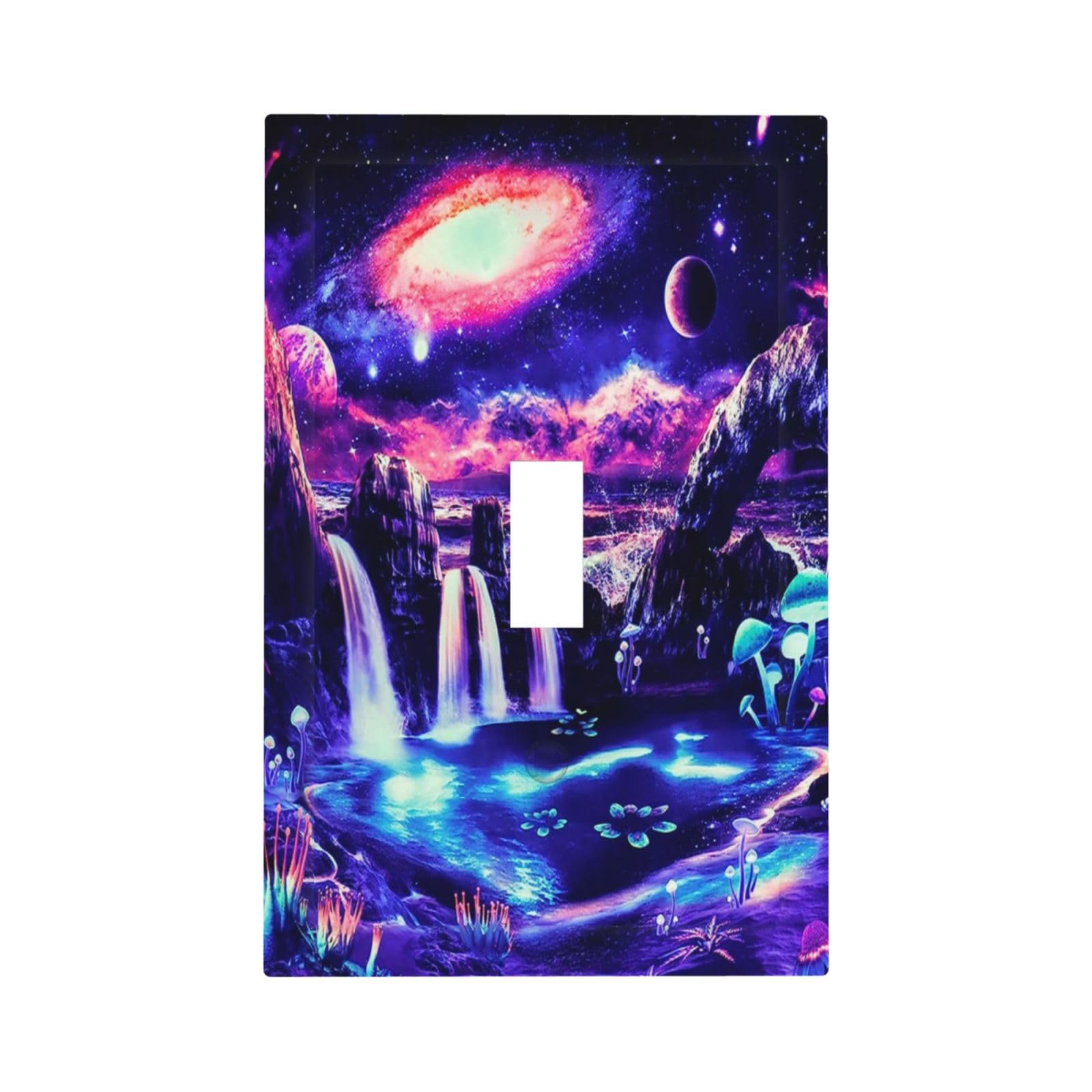 Fantasy Hippie Aesthetic Planet Galaxy Space Starry Boho Mushroom 1 Gang Single Toggle Light Switch Wall Plate Mid Size Outlet Cover Electrical Faceplate Decorative Switchplate Kids Bedroom Home Decor