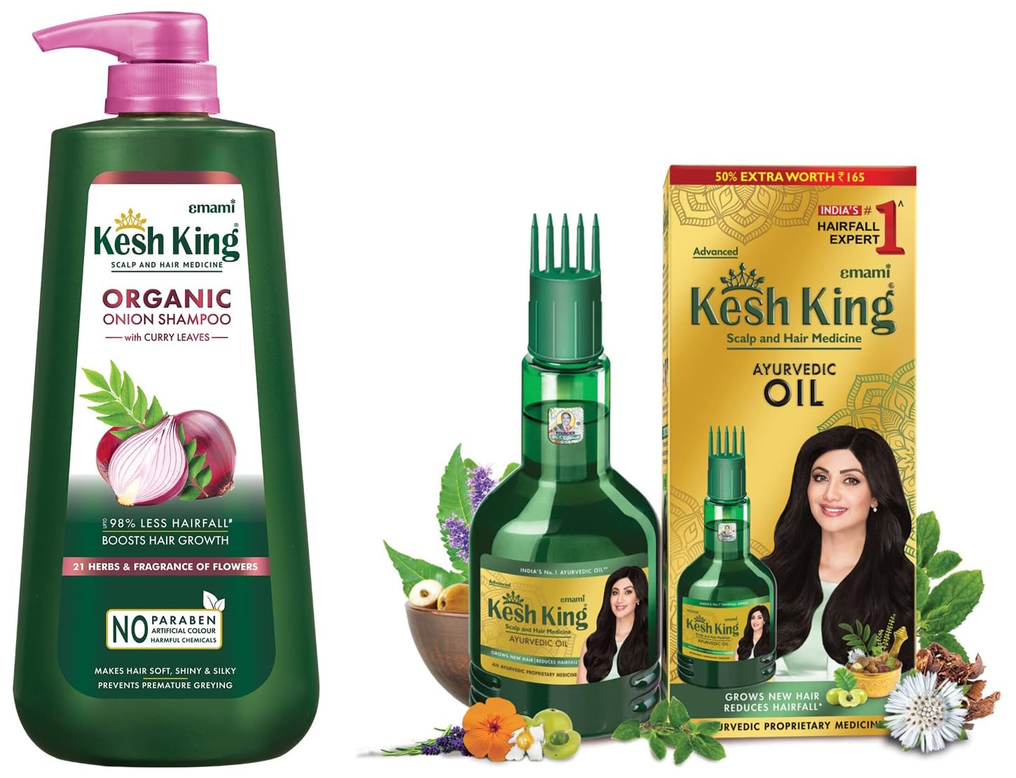 Kesh King Ayurvedic Onion Shampoo 600ml & Kesh King Ayurvedic Anti Hairfall Hair Oil, 300ml