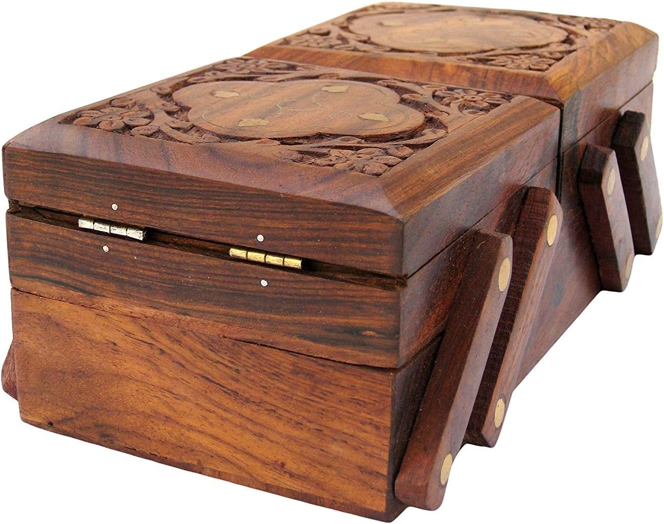 CraftatozHandicrafts Wooden Jewellery Box for Women | Jewel Organizer Box Hand Carved Carvings | 8 inches | Brown