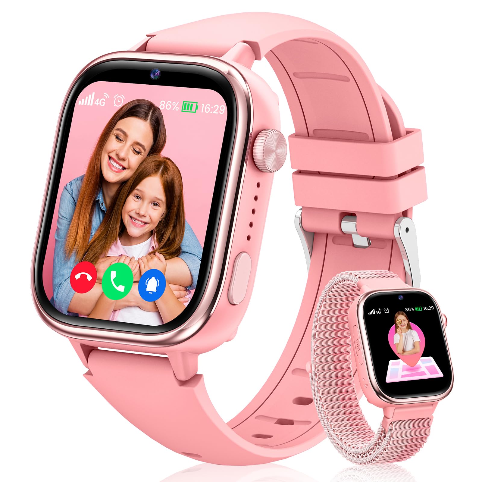 Oliimptek Oliimptek 4G Reloj Inteligente Niño, Smartwatch Niños con GPS y Llamadas, Videollamadas, Chat de Voz, SOS, Modo Escuela, Podómetro, Despertador, Juegos, Reloj Inteligente Regalo Niñas y Niños, Rosa