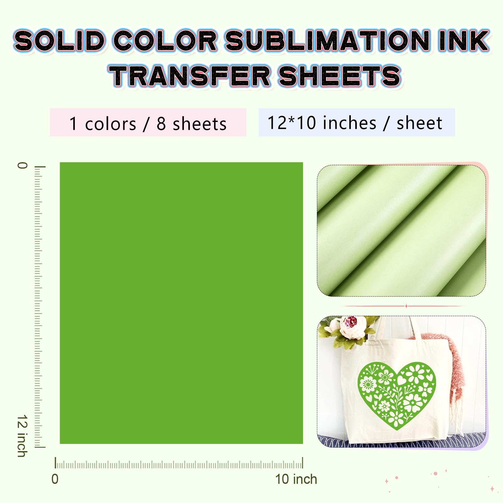 Hojas de transferencia de tinta de sublimación verde, 8 hojas de 12 x 10 pulgadas, hojas de transferencia de papel de sublimación de color sólido para tazas, vasos, papel de transferencia de