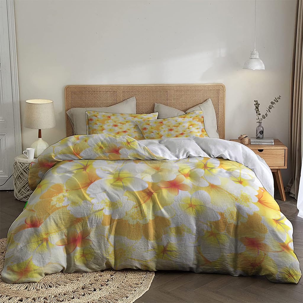 NIBAINLO 布団カバー咲き誇る熱帯プルメリアの花 肌に優しい ピーチスキン加工 掛け布団カバー 和式 洋式 あったか 布団カバーセット リバーシブル ホームステイ ホテル 家庭兼用