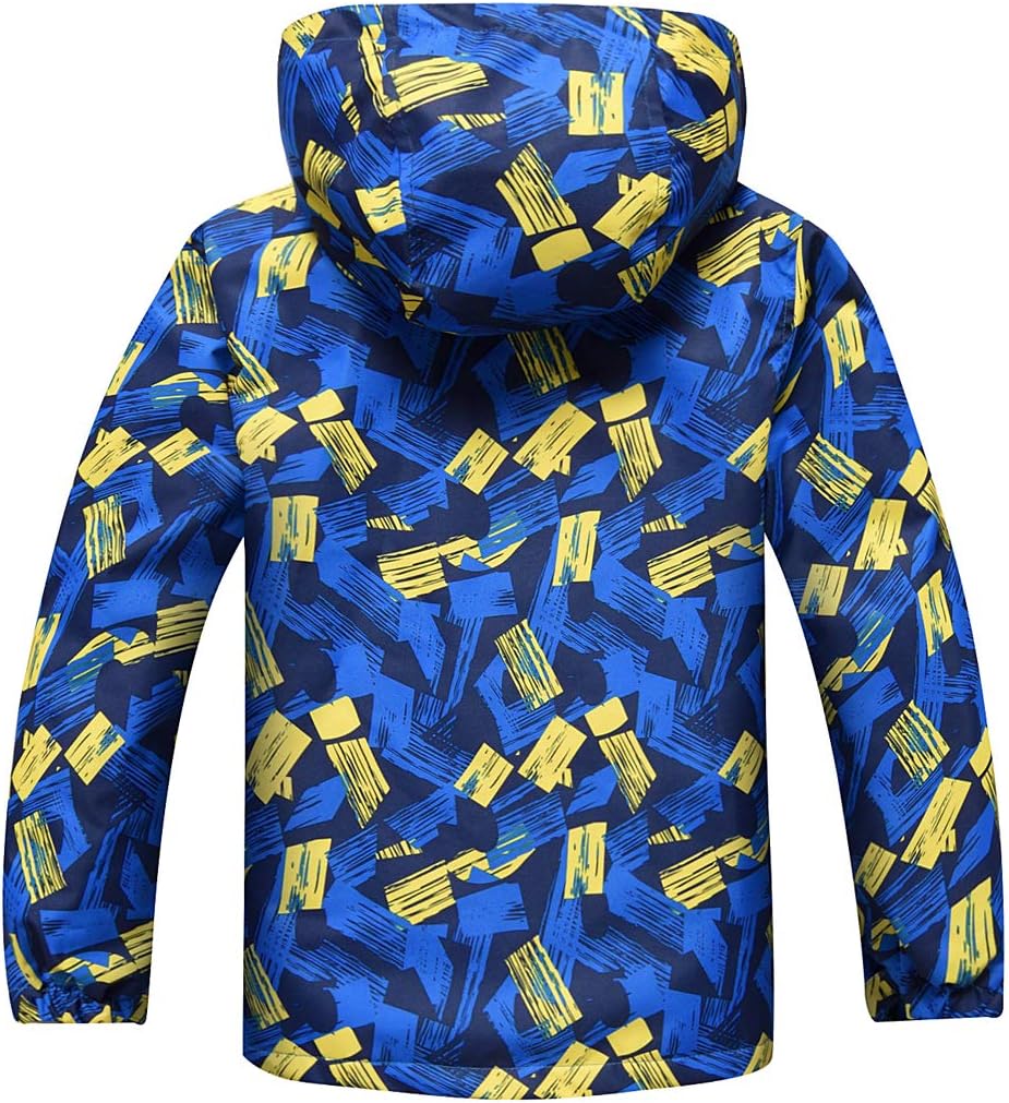 ACESTAR Boys Girls Waterproof Rain Jacket Hooded Fleece Lined Light Windbreaker Outdoor Raincoats for Kids - Image 2