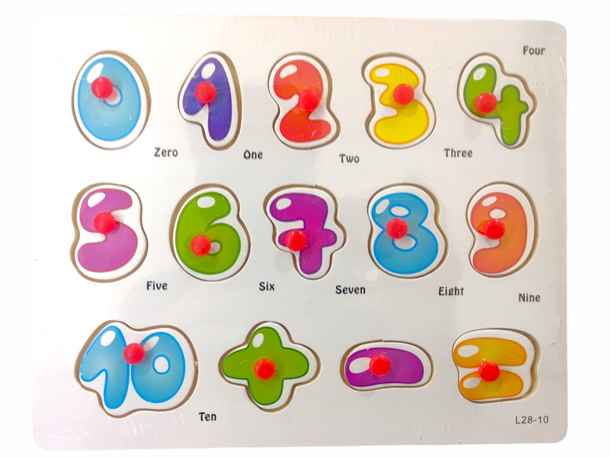 Wooden Colorful Learning Number Puzzle from 0 to 10 Numbers and Math Sign Blocks Game with Knob Educational Board Tray for Kids Baby Age 2 3 4 Year Gift Design B Multicolor