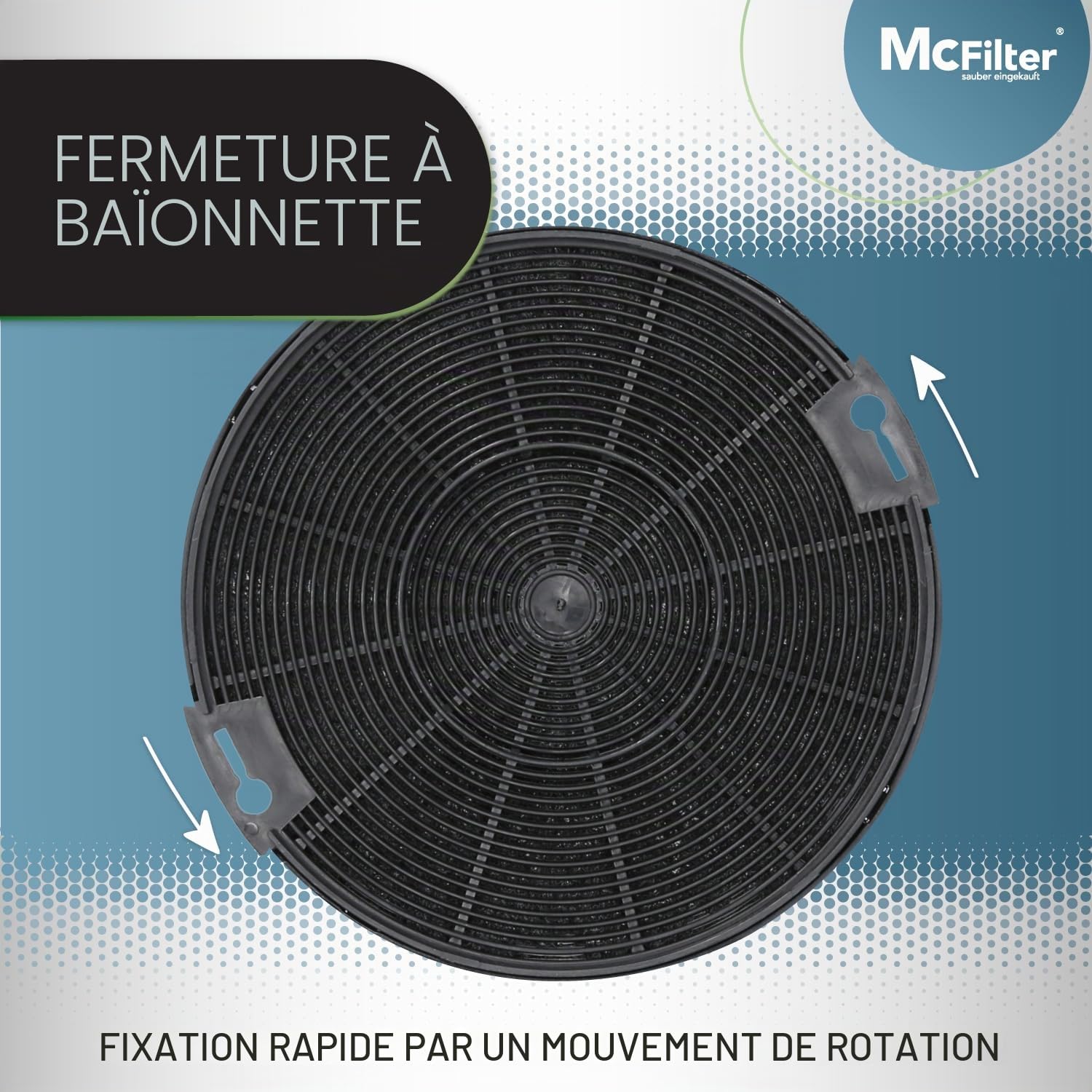 McFilter | 4x filtres à charbon actif Ø 150mm EFF75 pour hotte aspirante, convient pour filtre à charbon AEG 405509371/2, Faber 112.0067.944 + 112.0254.245, IKEA 203.383.74, NYTTIG FIL 500