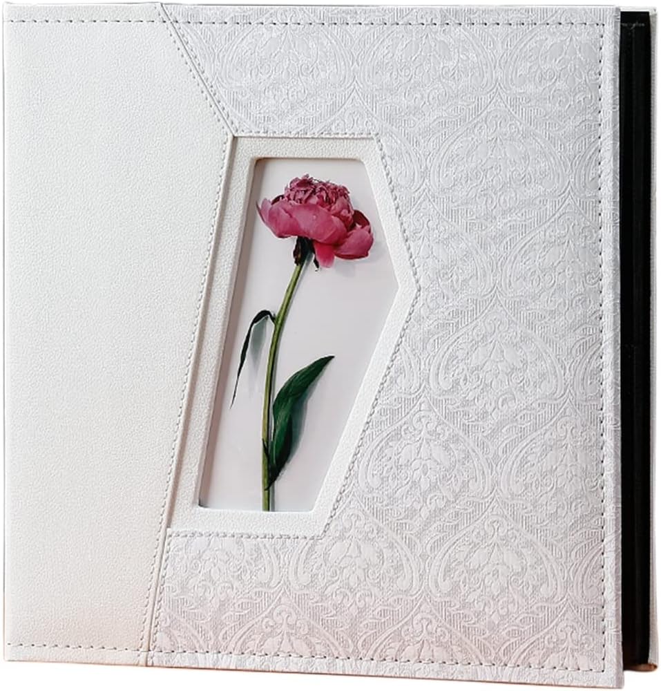 Self-Adhesive Photo Album 6-inch 800-piece Leather Photo Album Commemorative Album Interstitial Large-Capacity Family Photo Album Record Book Used for Wedding Guest Anniversary (White 33x33.5cm)