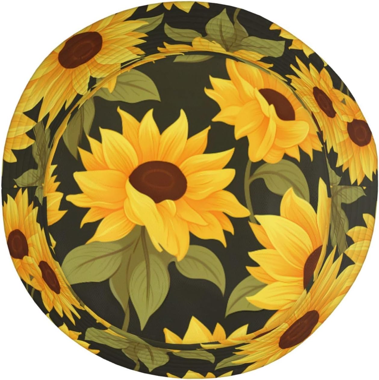 Windblown Sunflower Prints Summer Outdoor Travel Bucket hat, a Beach Sun hat Suitable for Both Men and Women Black