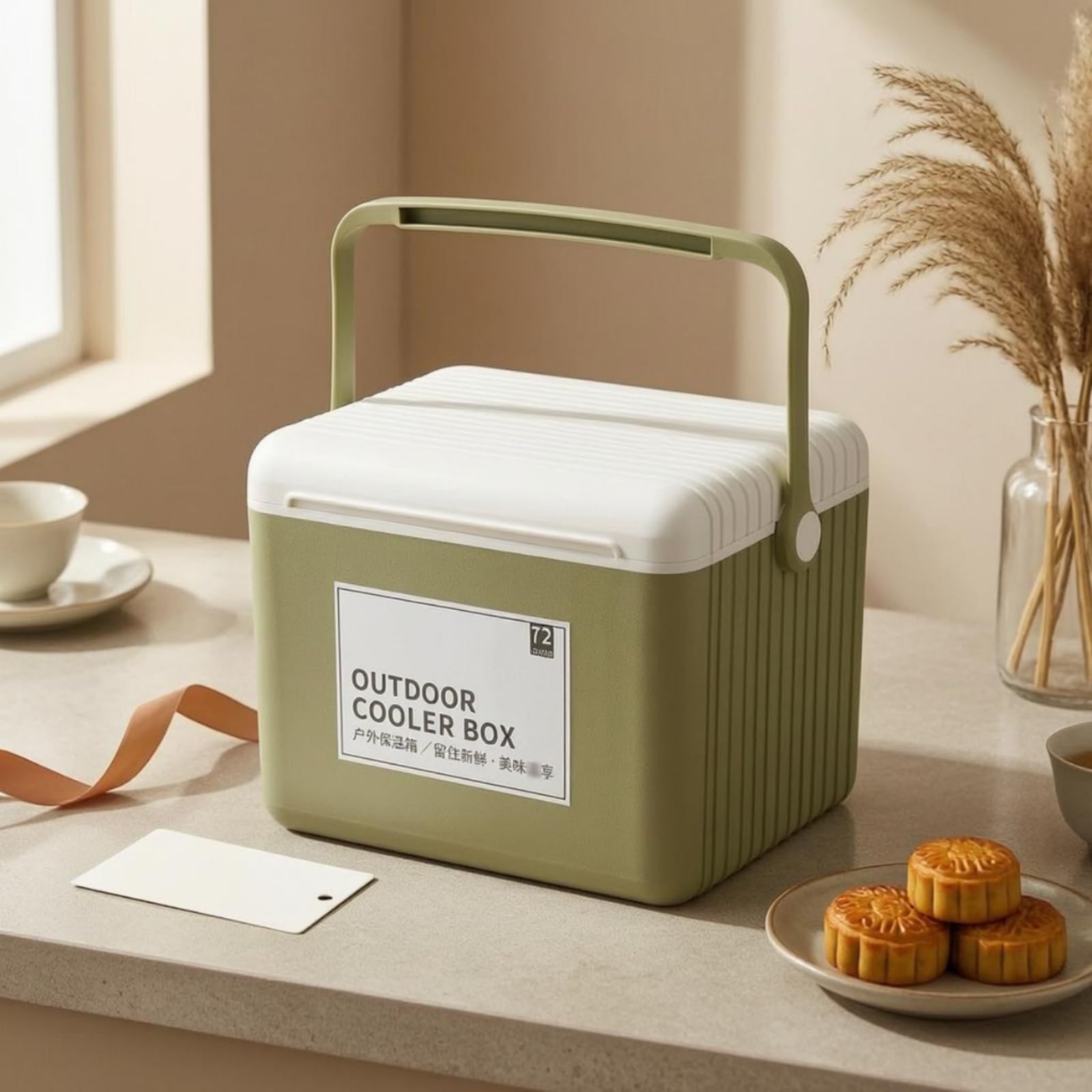 Nevera Portátil Aislada Hielera Contenedor Térmico Caja Refrigeradora con Aislamiento Térmico PU y Tapa 13 Asa de Transporte y Cierre Seguro Adecuada, Verde Aguacate