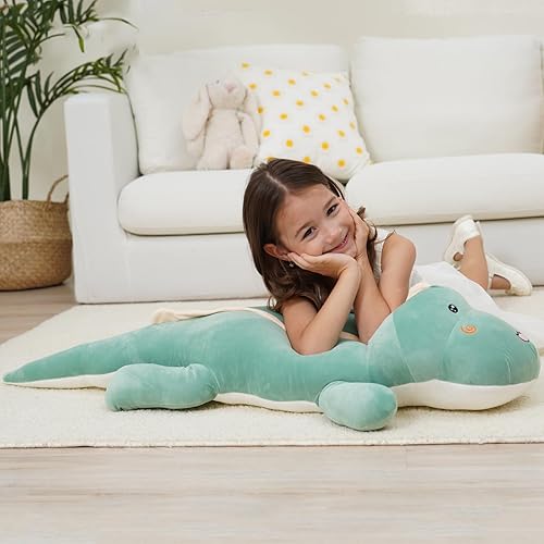 Miniatura 7 de Almohada de peluche de dinosaurio, linda muñeca de dinosaurio de peluche, almohada grande y suave para abrazar, regalo para cumpleaños de niños, San