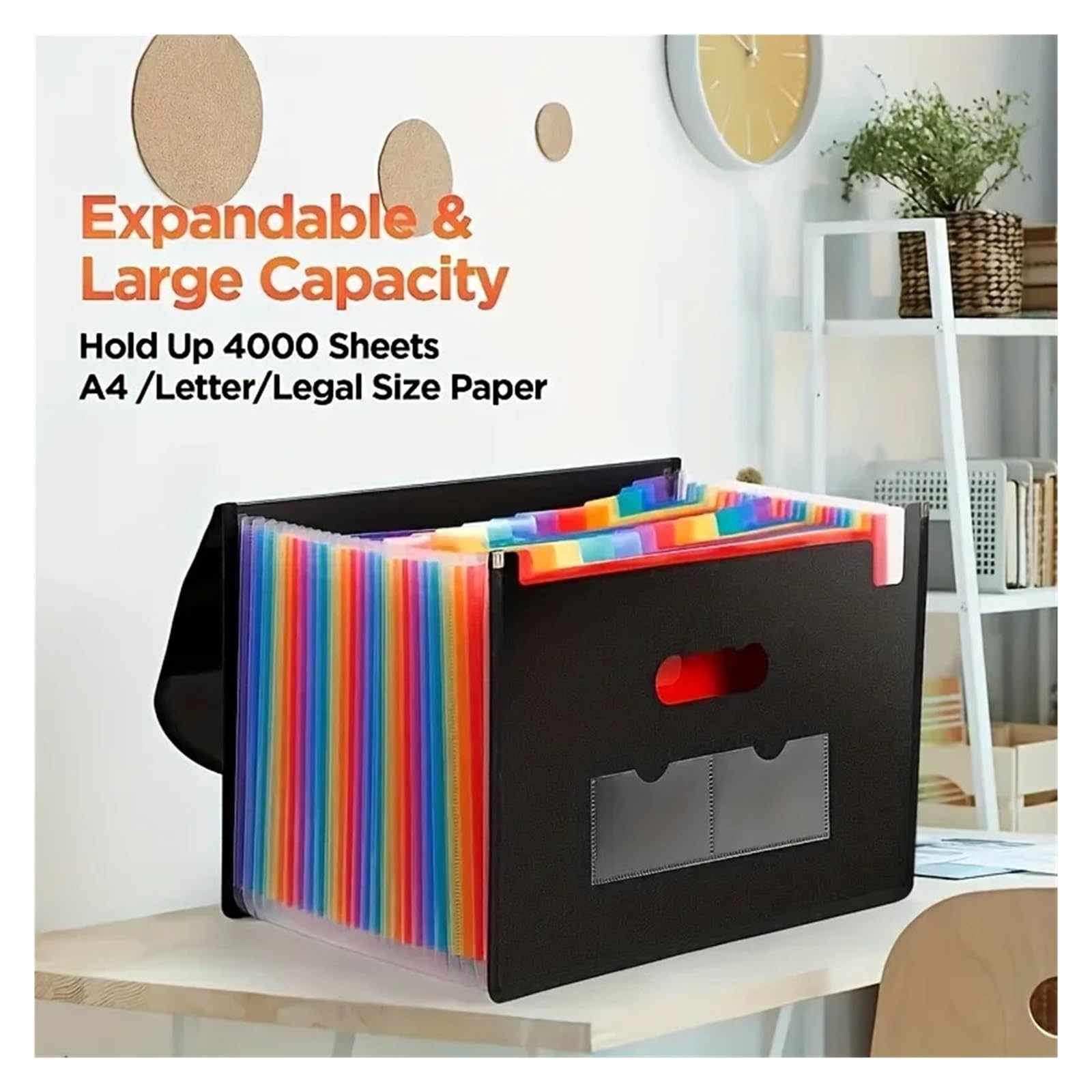 25/13 Bolsillos De Plástico for Colgar Sellado Por Tres Lados Para Oficina | Bolsa de órgano con tapa de cuerda, carpeta multicapa A4, bolsa de almacenamiento de archivos de oficina(Black 25 grids)