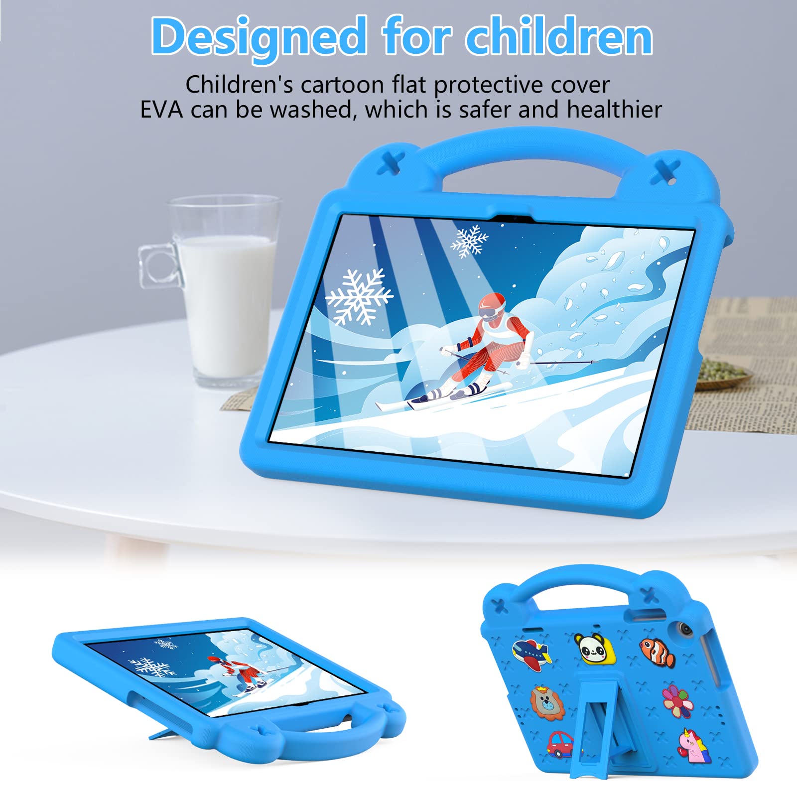 Custodia per tablet per Huawei MatePad T 10S da 10,1 pollici, in EVA, resistente, antiurto, con cavalletto pieghevole, custodia a forma di orsetto con tracolla per bambini