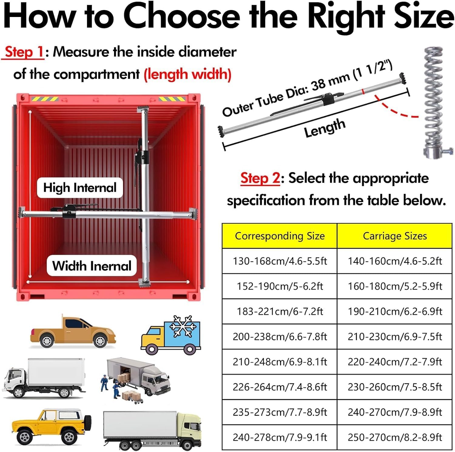 Adjustable Cargo Ratchet Bars for Trailers & Vans - Telescoping Load Lock Poles for Truck Beds, Heavy-Duty Commercial Use (Silver, 9pcs, 226-264 cm)