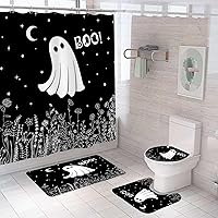 Vista 20 de 4PCS Halloween Shower Curtain Sets with Rugs, Bloody Handprint Shower Curtain, Waterproof Fabric White Shower Curtain, Gothic Spooky Scary Bloody
