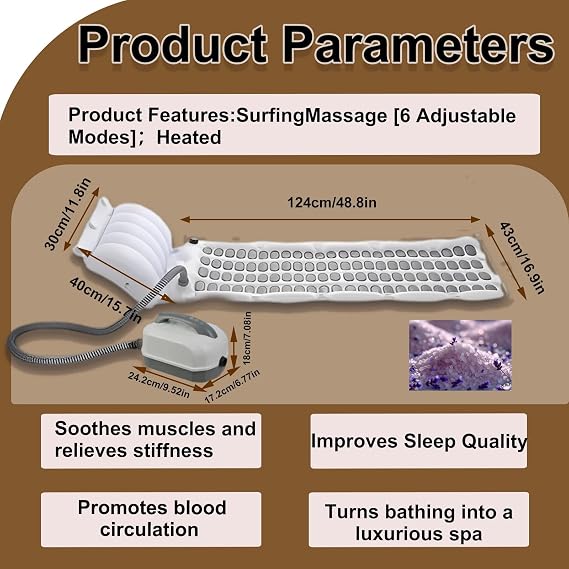 Electric Bubble Bath Massager Mat Portable Spa Bubble Bath Mat for Tub Relaxation Adjustable Bubble Settings and Soft Head Pillow
