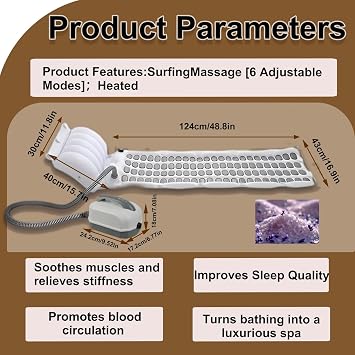 Electric Bubble Bath Massager Mat Portable Spa Bubble Bath Mat for Tub Relaxation Adjustable Bubble Settings and Soft Head Pillow