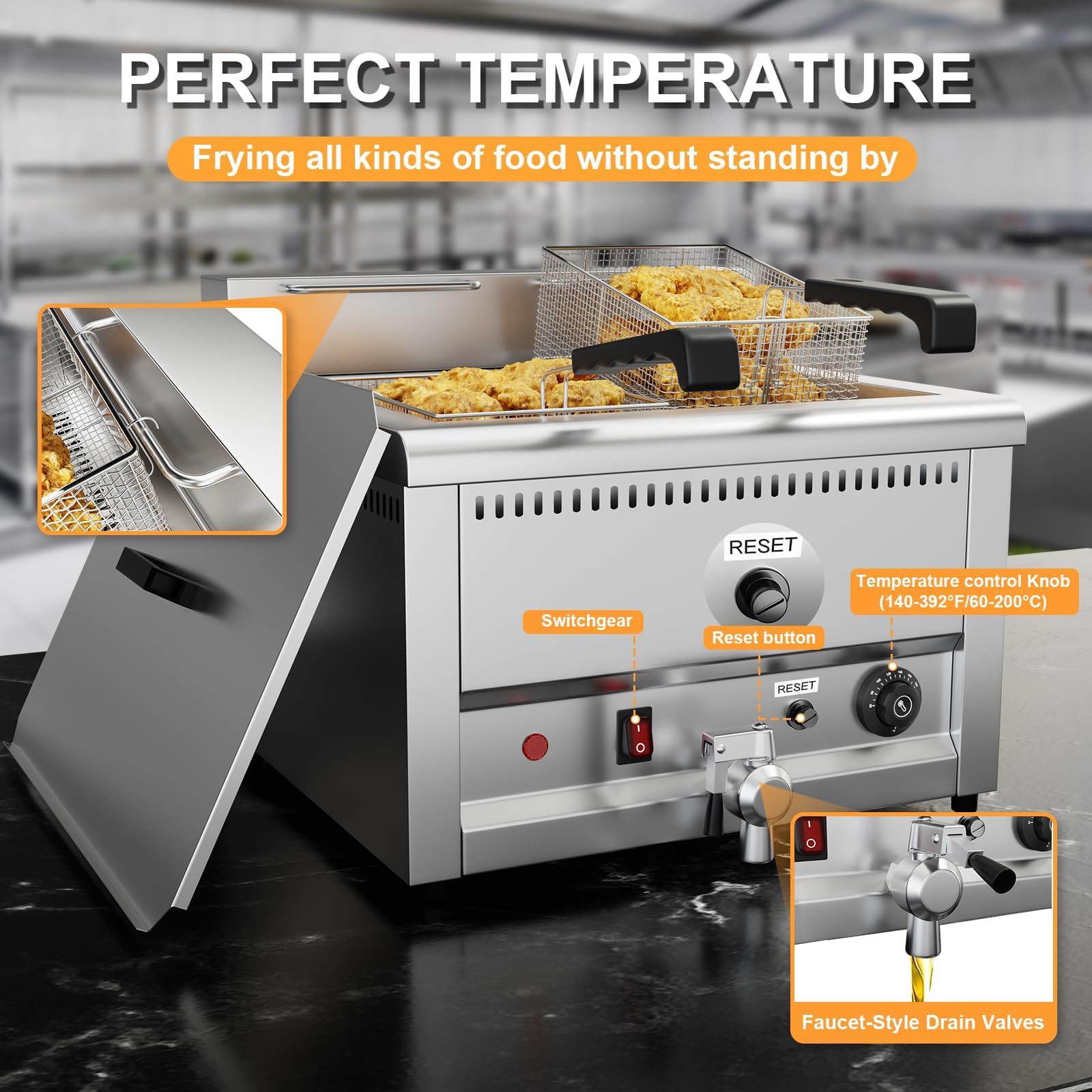 TAIMIKO Friteuse Electrique 22L Friteuse huile Professionnelle Sans Prise