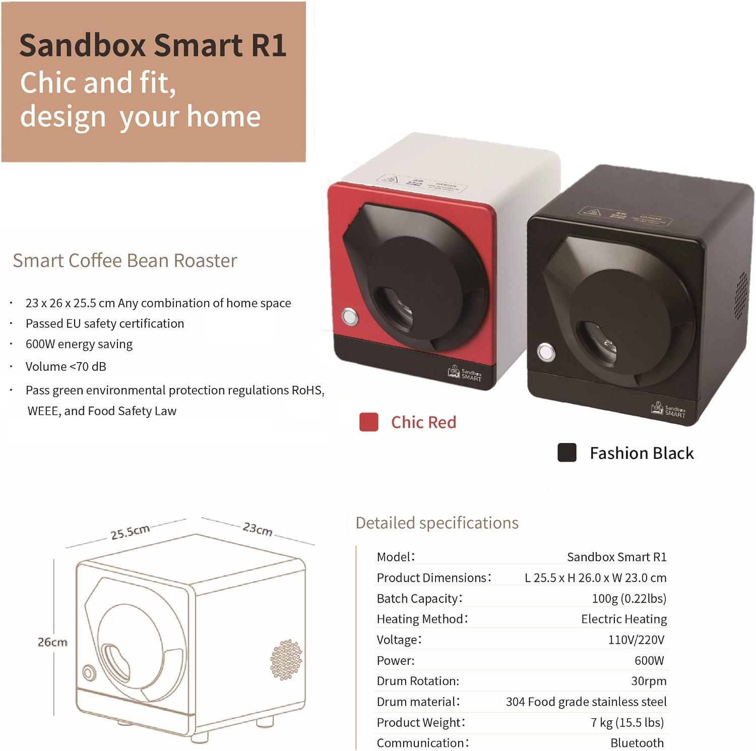 R1,Coffee Bean Roaster, Coffee Bean Roasting Machine use APP for Home 110V (Black) image 3