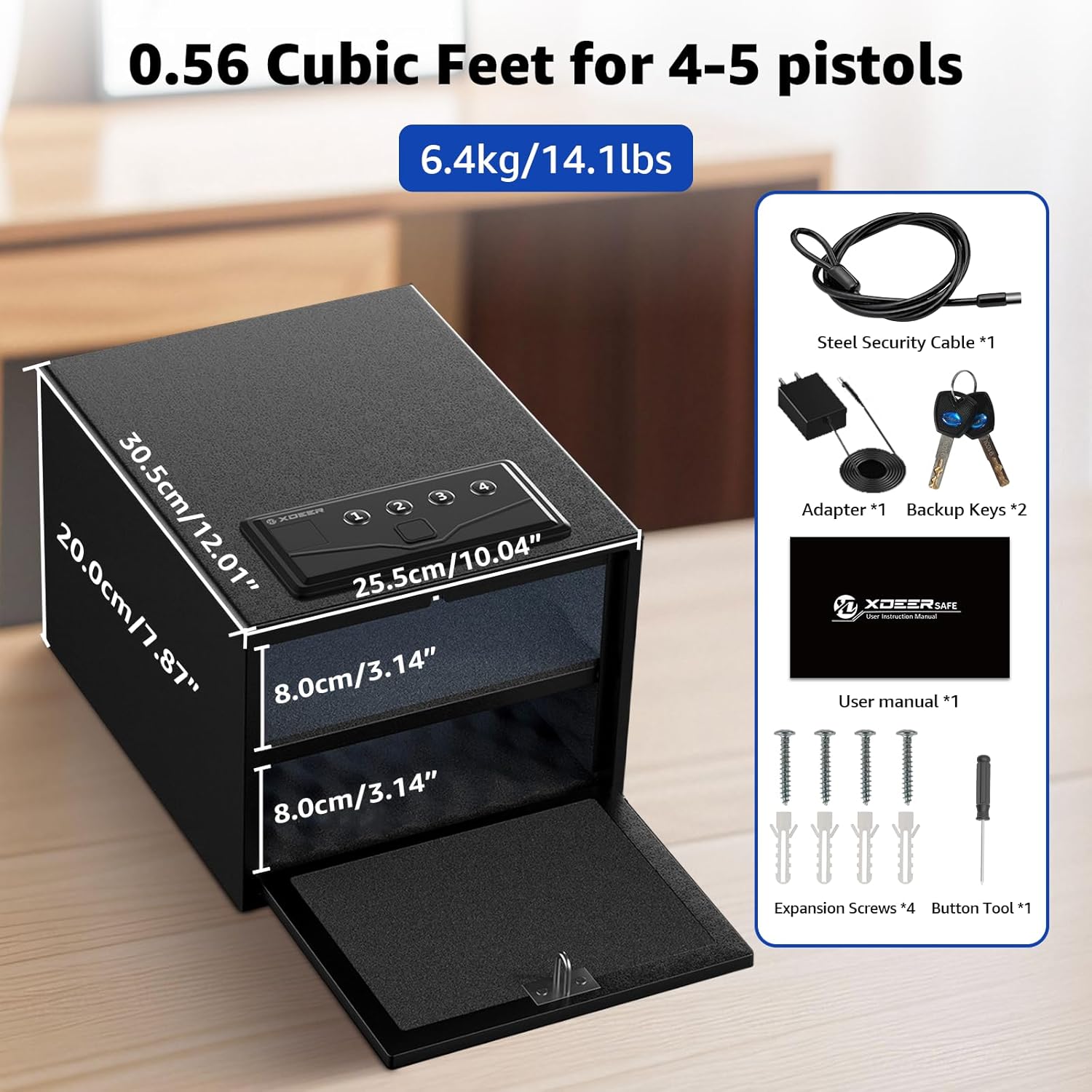 XDeer Biometric Pistol Safe - Quick Access Handgun Safe with Fingerprint & Digital Keypad, APP Bluetooth Secure Home Gun Safe for up to 4 Pistols 1PCS(No Cleaning Kit)