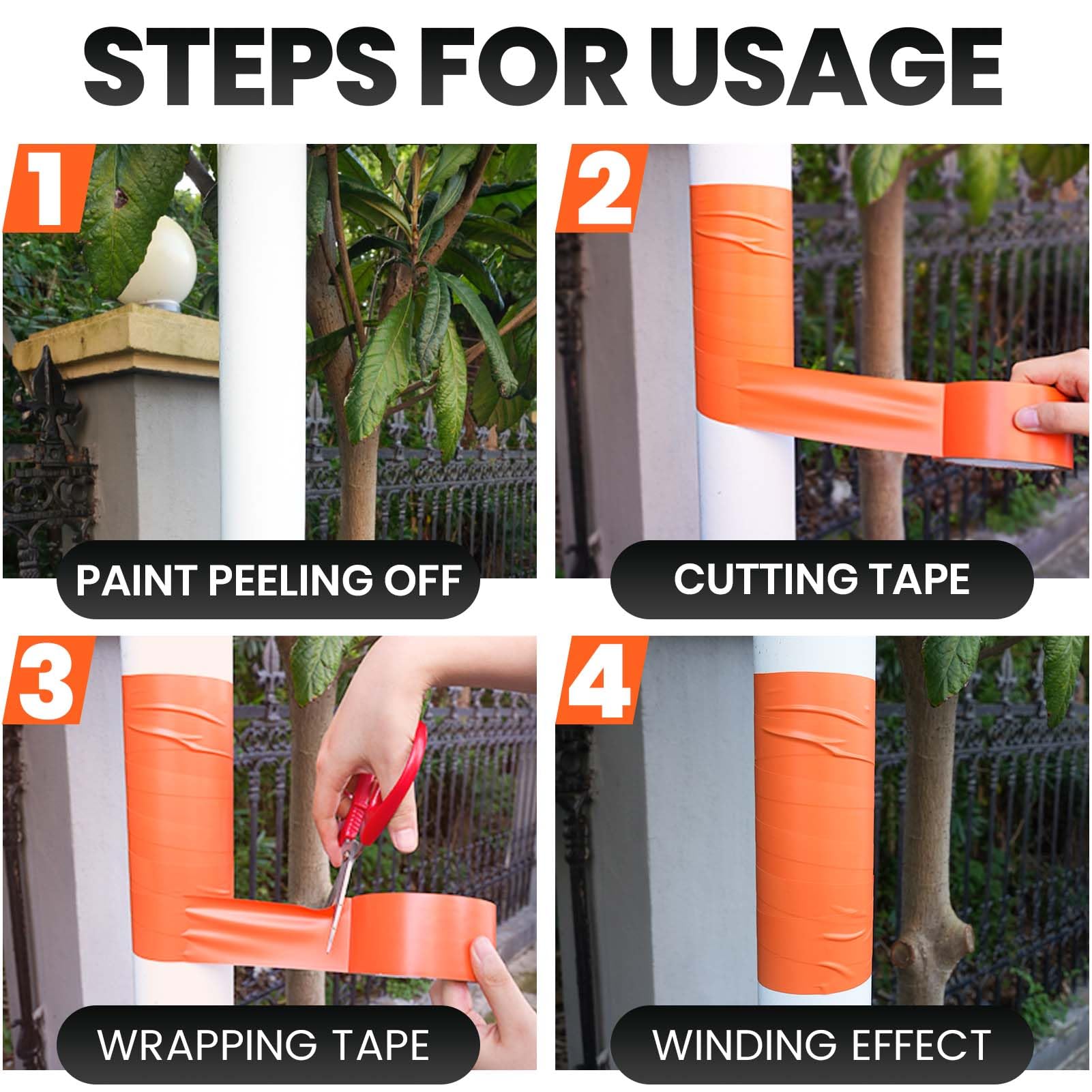 ADHES PVC Pipe Tape Corrosion Protection Duct Tape, 50MM X 33M Weatherproof Orange Insulation Tape, Sealant Tape for Pipes - Image 3