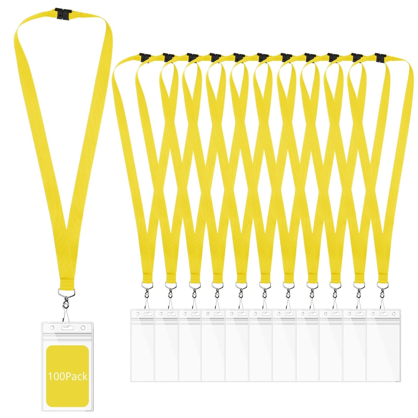 WEZEBEL 100-Pack Yellow Breakaway Lanyards with Waterproof Badge Holders, Polyester Neck Straps for ID Cards, Events, Office, and Schools — image 1