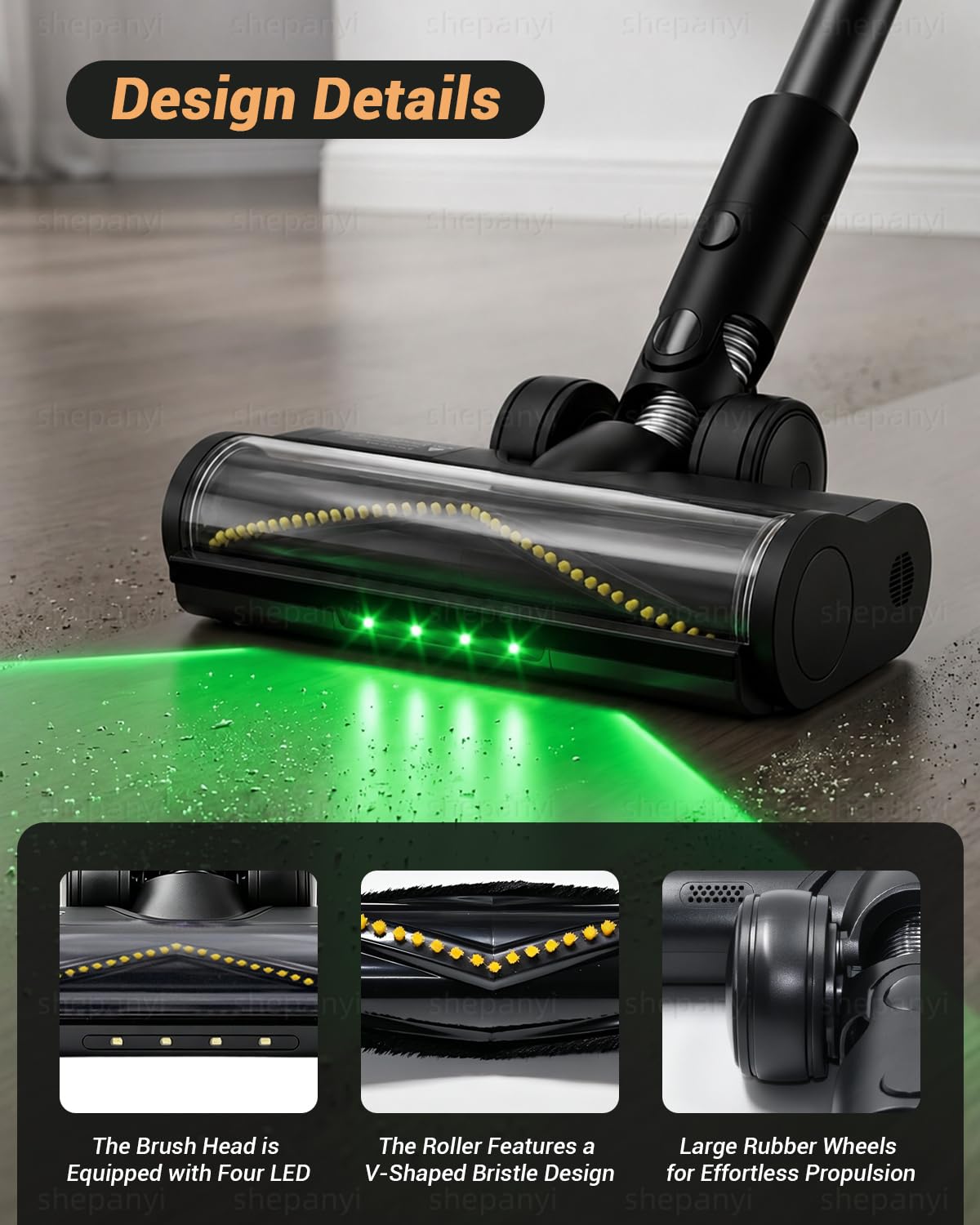 Cepillo de suelo LED verde mejorado compatible con Dreame Z30 R20 T20 T30 R30 Z10,Z20 V12 V12Pro T20pro V11SE R10, es mejor para eliminar fibras de alfombras y pelo de animales