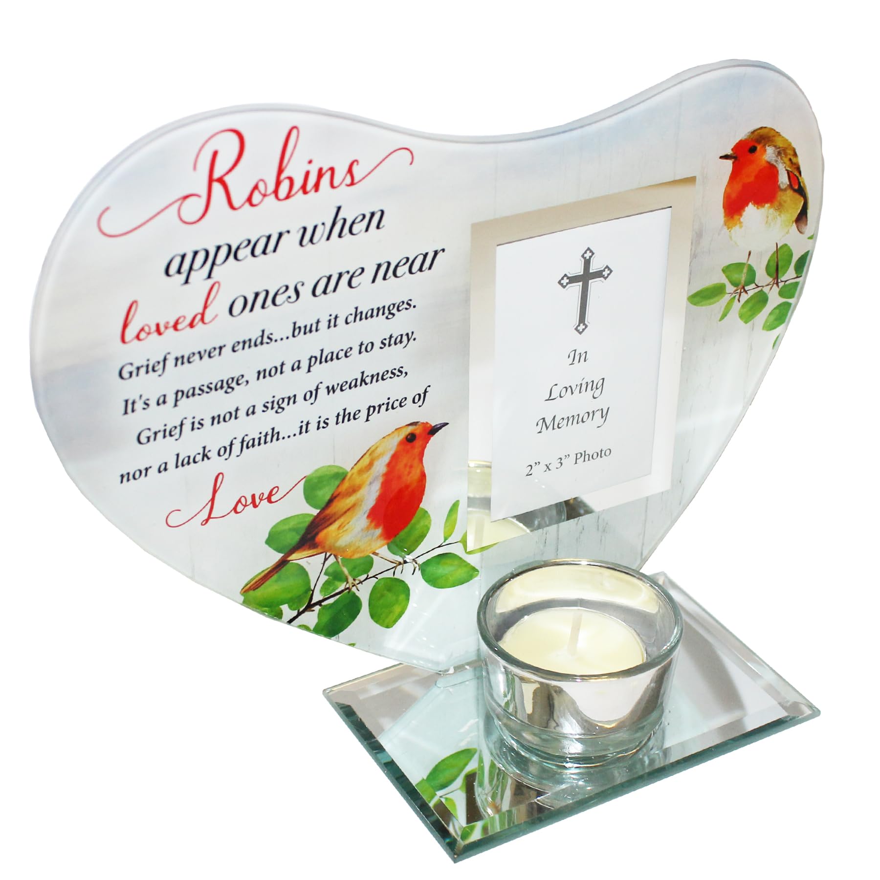 Widdle Gifts Multicolor Glass Memorial Heart Tea Light Candle Holder With Photo Frame Tealight For Someone Special - Robins Near You 4576