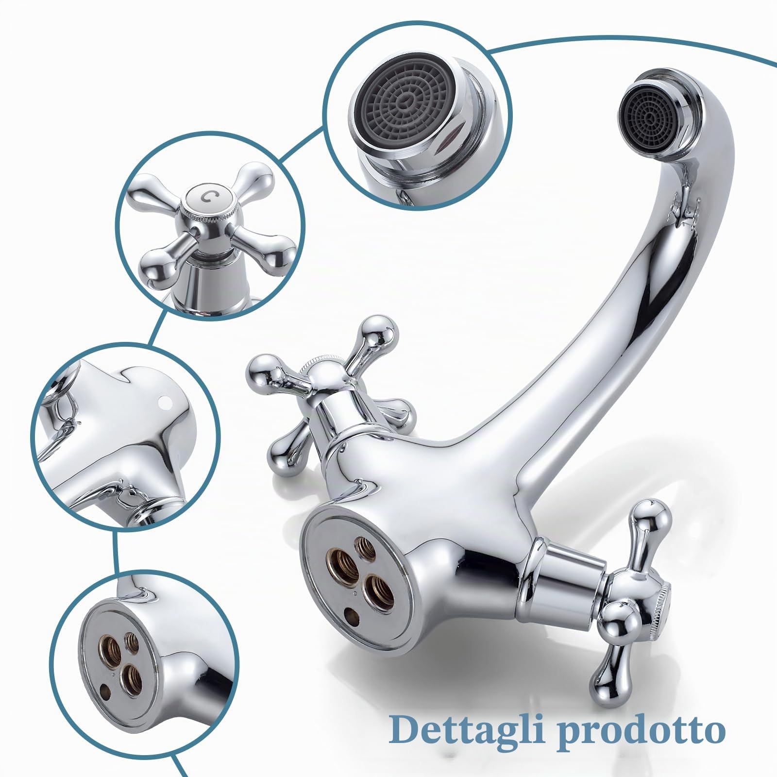 Rubinetto Da Lavandino Retrò, Miscelatore Da Lavandino A Doppia Maniglia, Rubinetto Per Il Lavello Del Bagno, Rubinetteria Da Lavandino Con Acqua Calda E Fredda Disponibile, Cromato