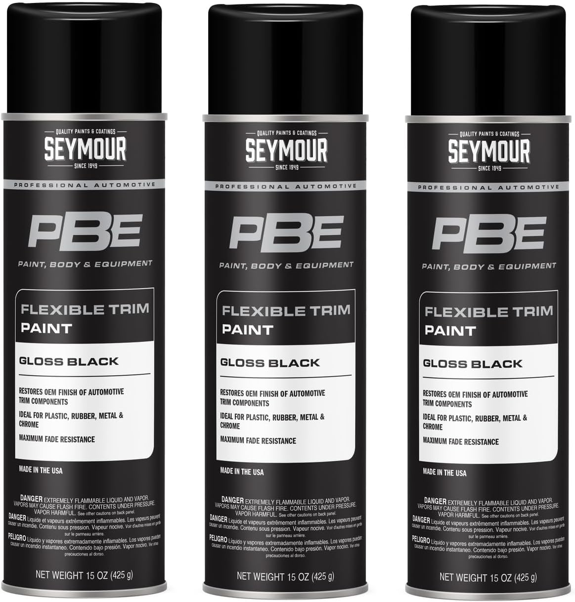 20-1677 – PBE Flexible Trim Spray Paint—Gloss Black (15 oz, 3-Pack / 45 oz Total) | Automotive & Industrial Trim Paint | Quick-Dry Acrylic Finish for Body Panels & Machinery