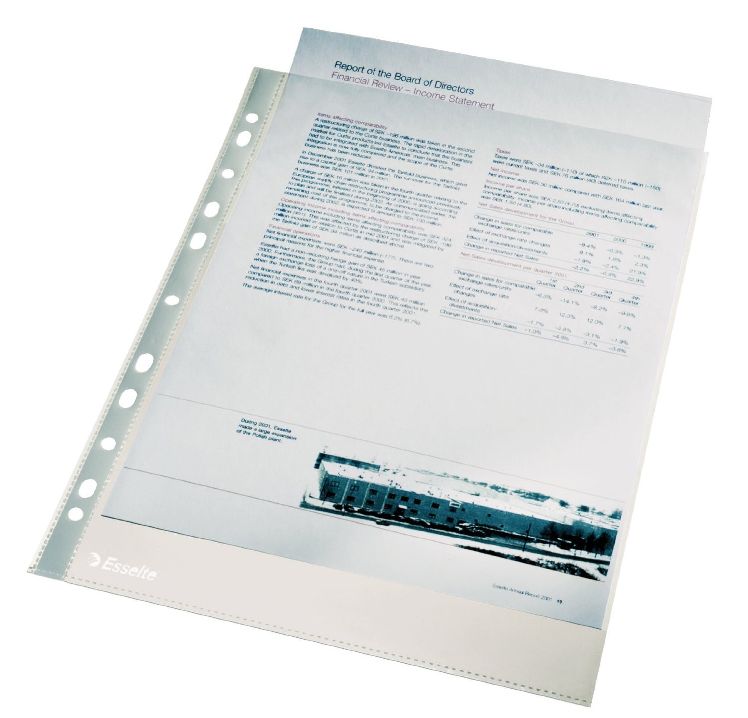 Esselte Punched Pocket, 30 A4 sheets, Transparent, Matte, 38 Micron