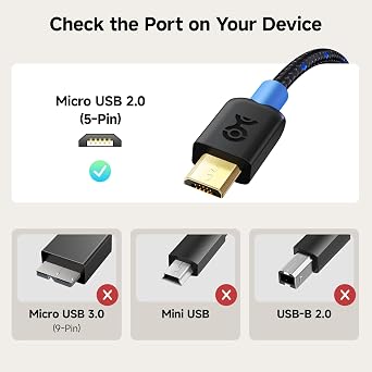 Cable Matters Braided USB C to Micro USB Cable, 1ft, Black | 3A/15W Charging, 480Mbps Data, Micro-B USB 2.0, for Controllers, Cameras, GPS and Dash Cams