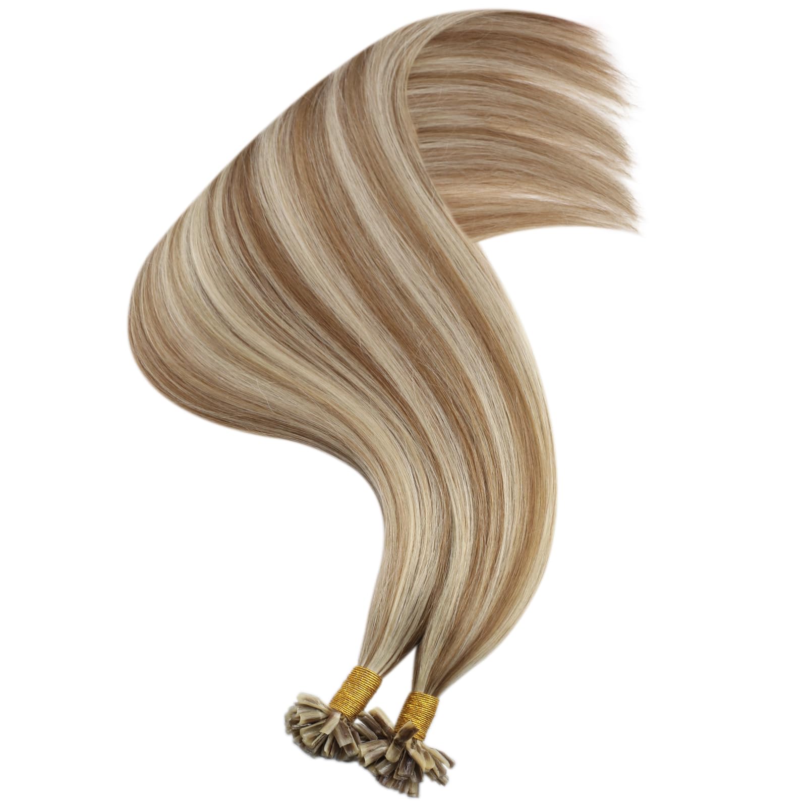 Ugeat Przedłużanie Włosów Keratyna Utip, Włosy Ludzkie, Pasemka Złocisty Brąz, 50cm 50 sztuk 50g, Przedłużanie Włosów U Tip Platynowym Blondem, Remy Naturalne Proste