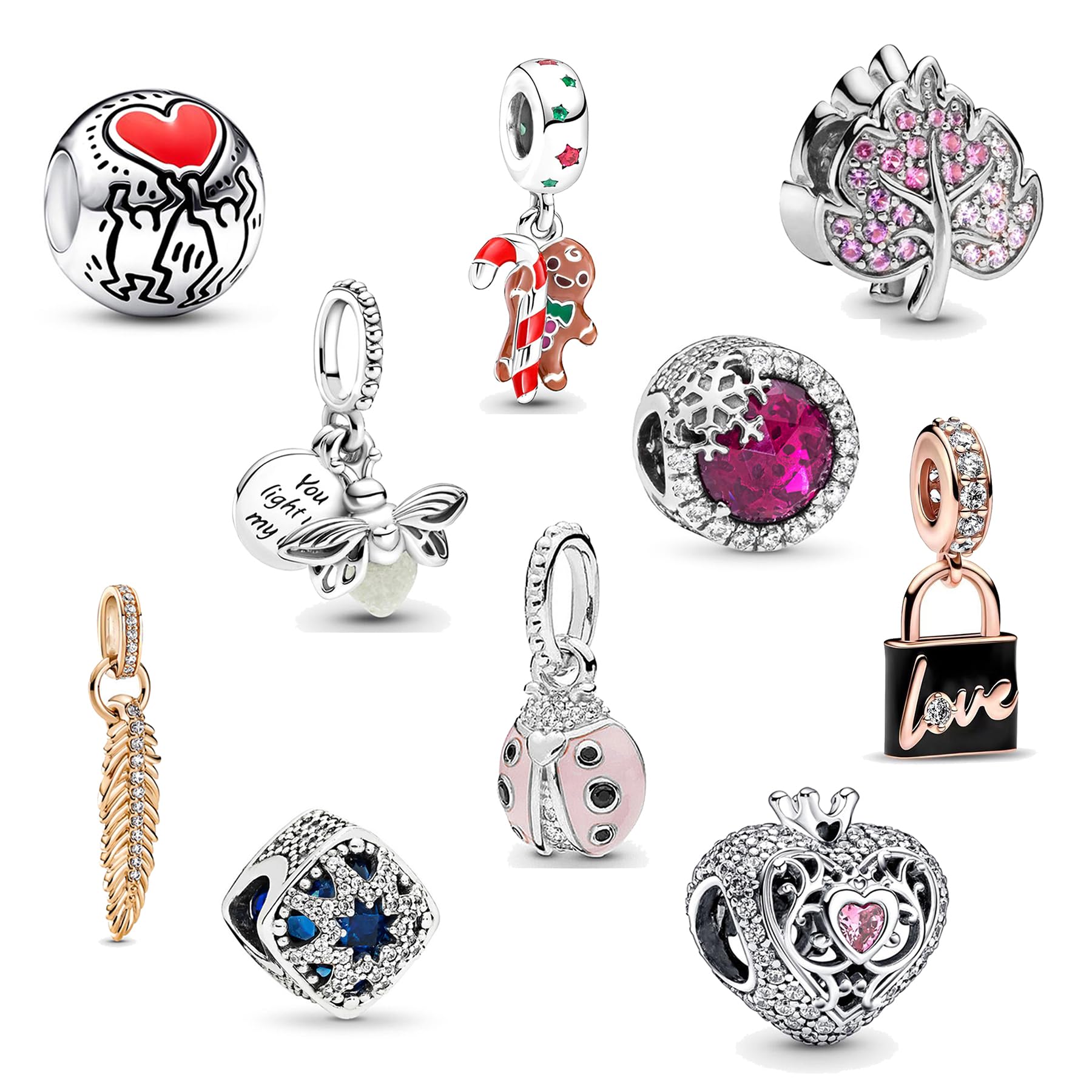 ROPLYNT 10 Pack Silver Spacer Beads Charms fit Bracelet DIY Pendant Set