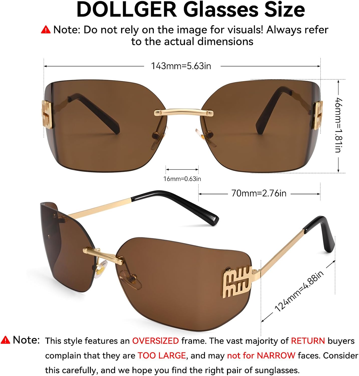 Dollger Rimless Y2K Sunglasses Women Retro Trendy Wrap Around Shield Frame Designer 90s Fashion Glasses - Image 6