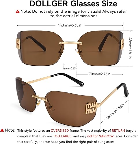 Miniatura 6 de Dollger Gafas de sol Y2K sin montura para mujer, estilo retro, a la moda, envolvente, con marco de escudo de diseñador de los años 90, gafas de moda