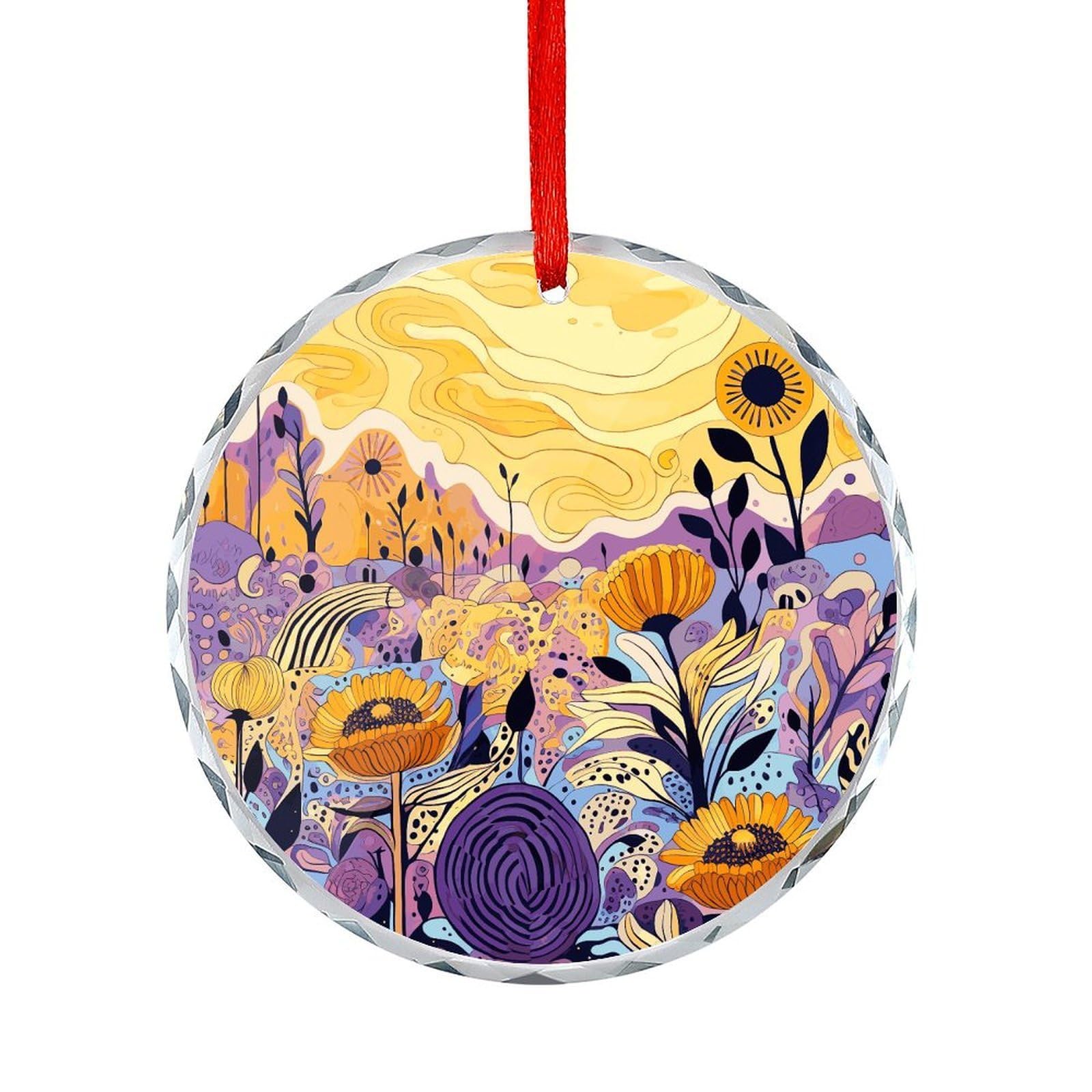 Btcowzrv Style Hand Drawn Flowers Round Ornament Hanging Pendant Decor