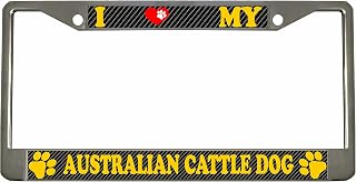 Australian Cattle Dogs Style Dog Lovers Metal License Plate Frame Personalized/Car Accessories Car Tag Holder Cover (Carbon) (Chrome/Carbon/Yellow)