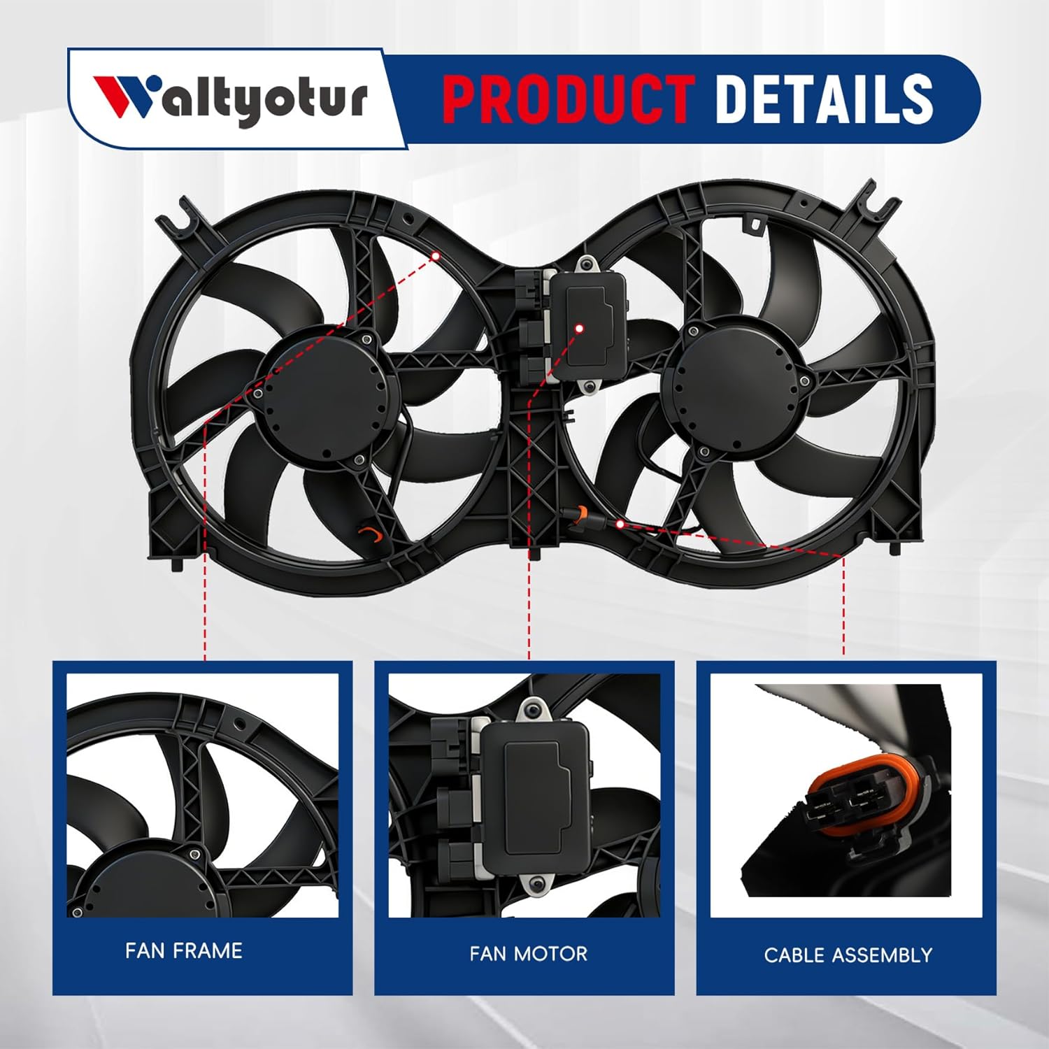 Dual Radiator Fan with Control Module Replacement for Pathfinder 2013-2017 Replacement for QX60 2014-2019 Replacement for JX35 2013 Replacement for 621-586 621586 214813JA2E NI3115149