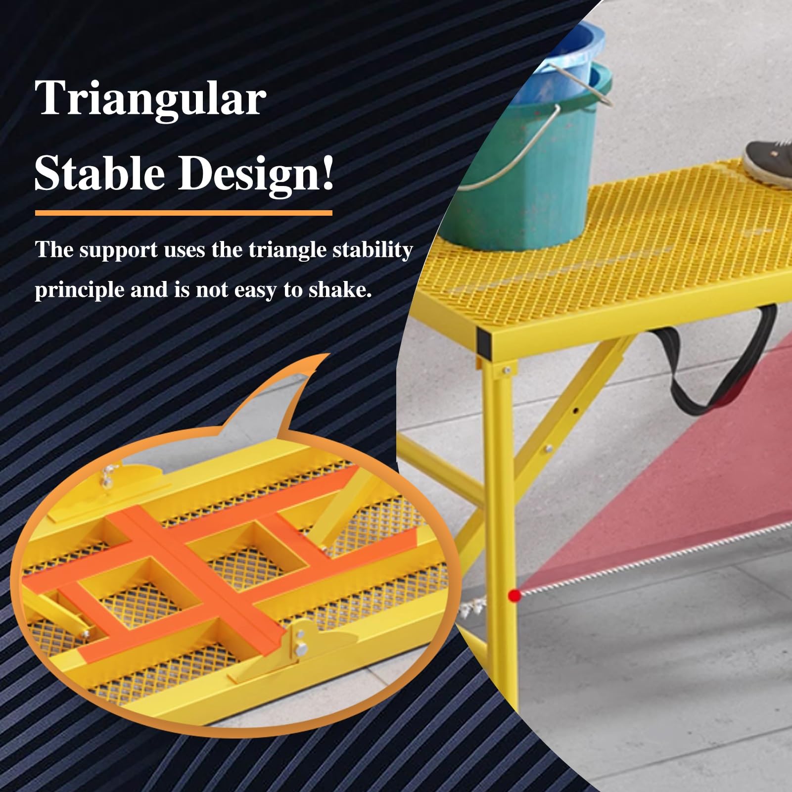 Ponteggio Pieghevole Regolabile, Altezza 4/5/6 Piedi, Giallo, 180x40 cm (70,9" x15,8) per Lavaggio Veicoli, Pulizia vetri e progetti Fai da Te