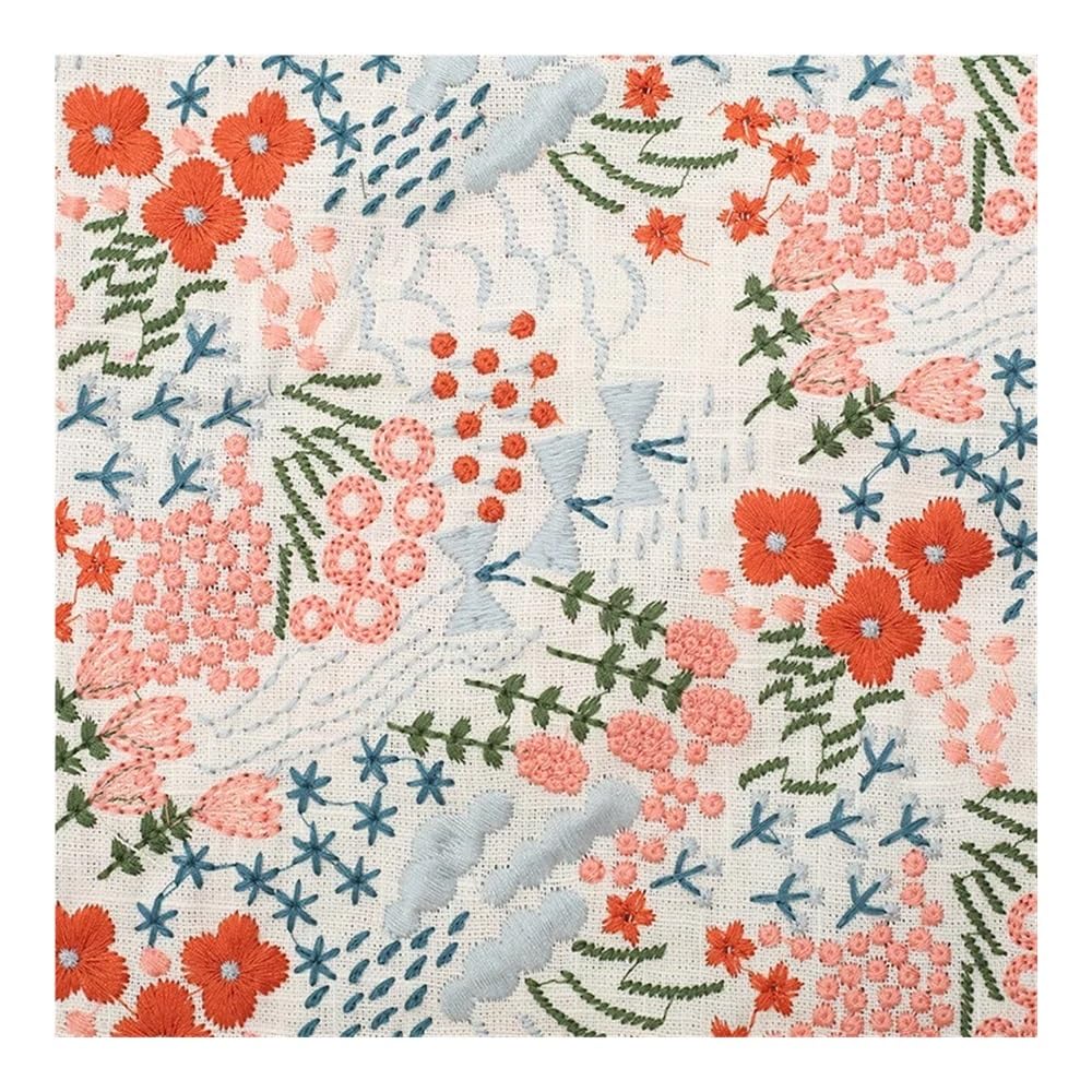 Kwiatowa haftowana bawełniana tkanina lniana bawełniana tkanina do szycia sukienka odzież tkanina (biała, 45 cm x 125 cm (0,5 metra)