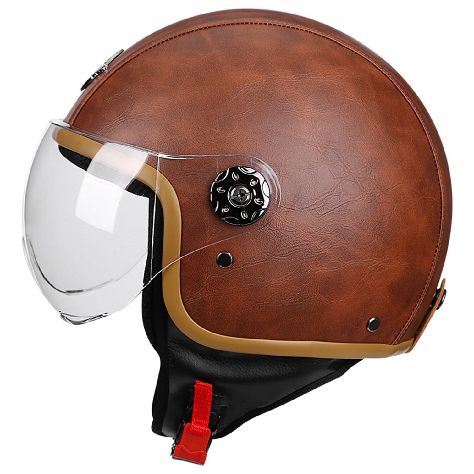 Casque moto jet vintage en cuir idéal pour vos balades estivales en mobylette